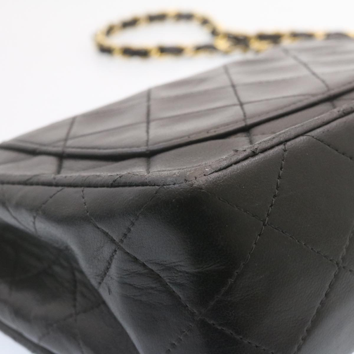 CHANEL Lamb Skin Matelasse Chain Flap Shoulder Bag Black CC  25502A