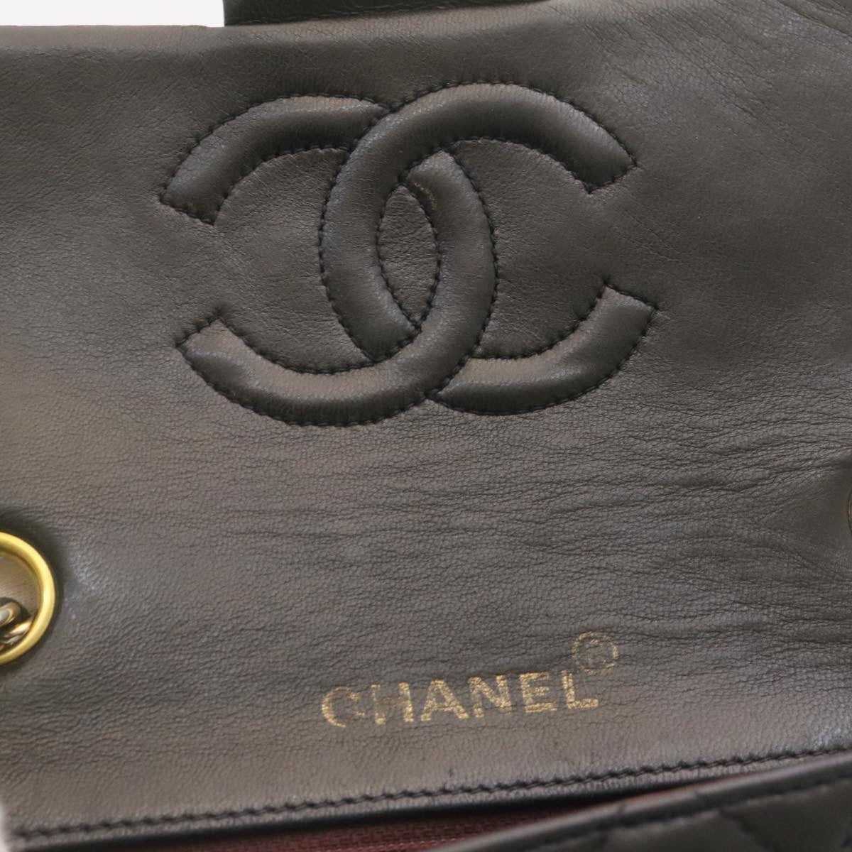 CHANEL Lamb Skin Matelasse Chain Flap Shoulder Bag Black CC  25502A