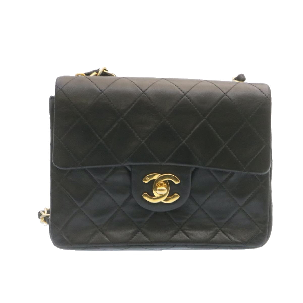 CHANEL Lamb Skin Matelasse Chain Flap Shoulder Bag Black CC  25502A