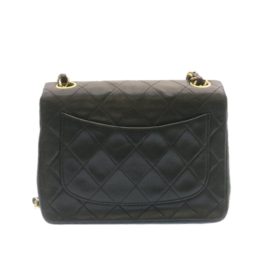 CHANEL Lamb Skin Matelasse Chain Flap Shoulder Bag Black CC  25502A