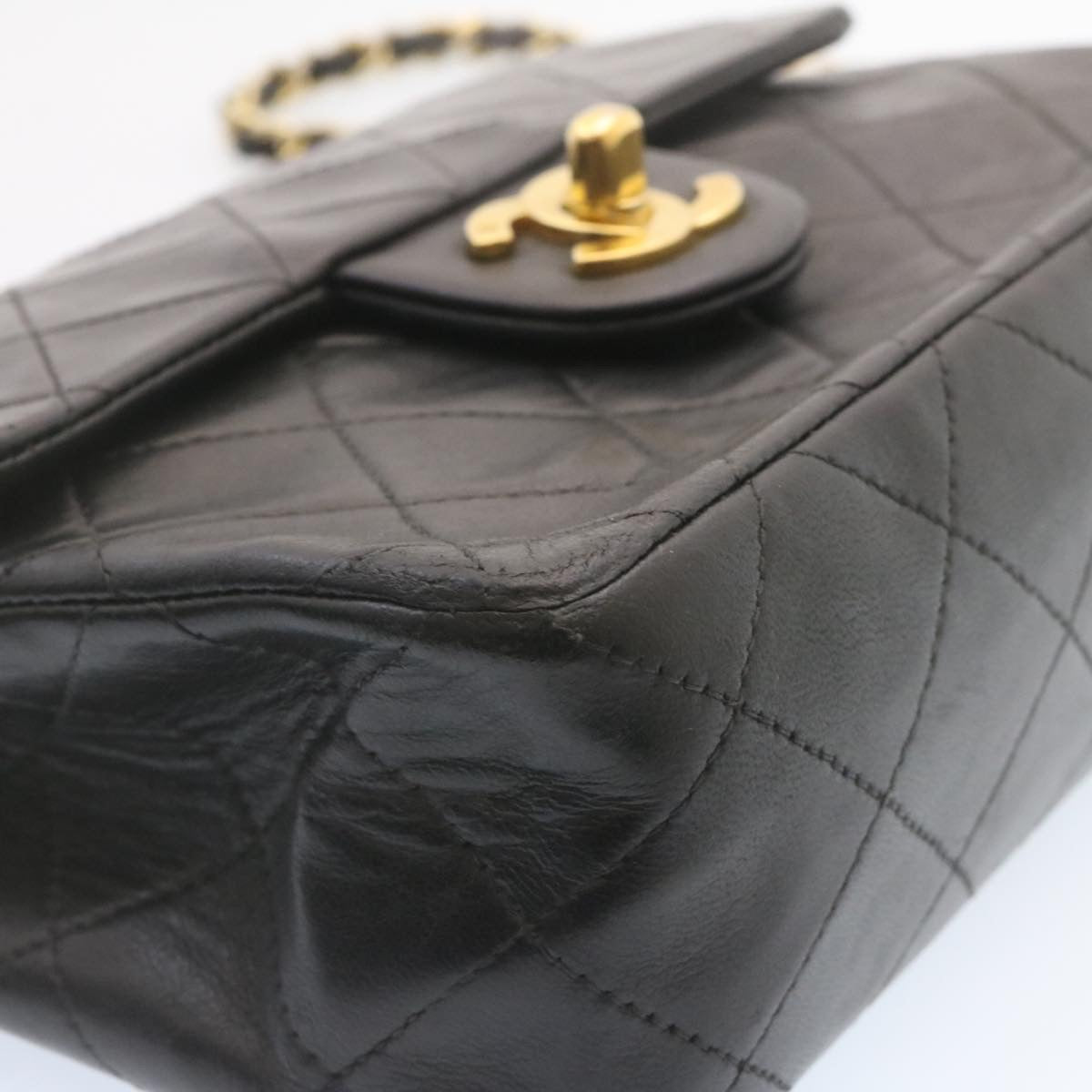 CHANEL Lamb Skin Matelasse Chain Flap Shoulder Bag Black CC  25502A