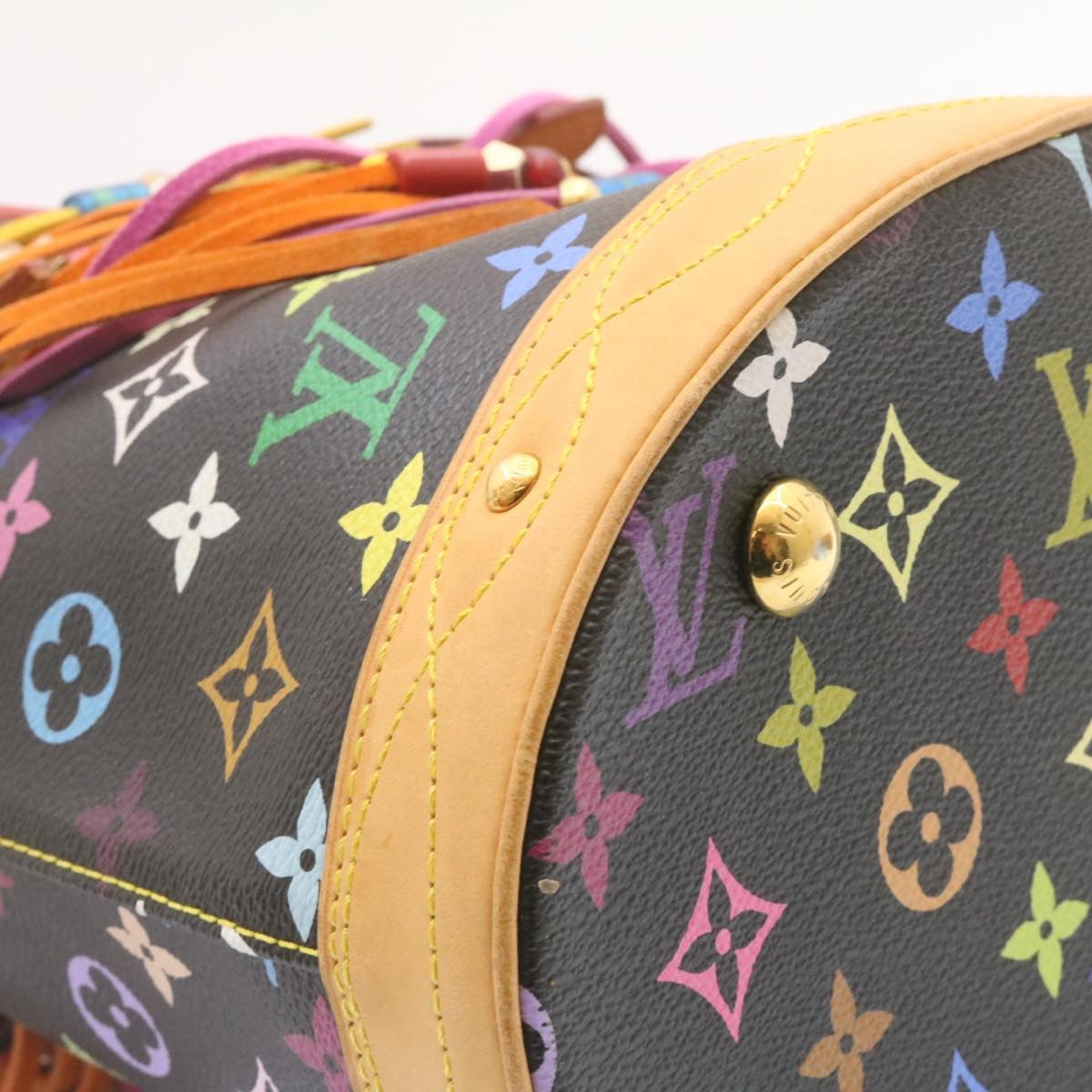 LOUIS VUITTON Monogram Multicolor Bucket Frange ToteBag Black M40110 25649S