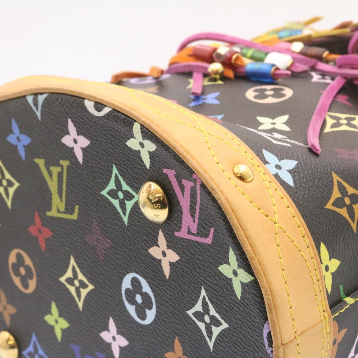 LOUIS VUITTON Monogram Multicolor Bucket Frange ToteBag Black M40110 25649S
