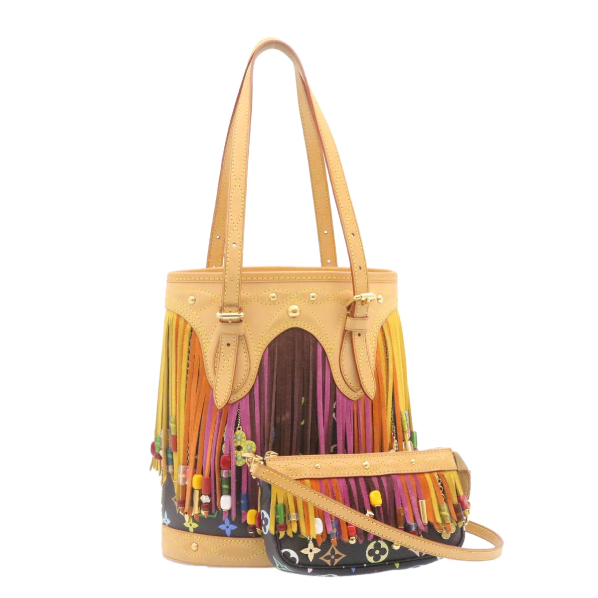 LOUIS VUITTON Monogram Multicolor Bucket Frange ToteBag Black M40110 25649S