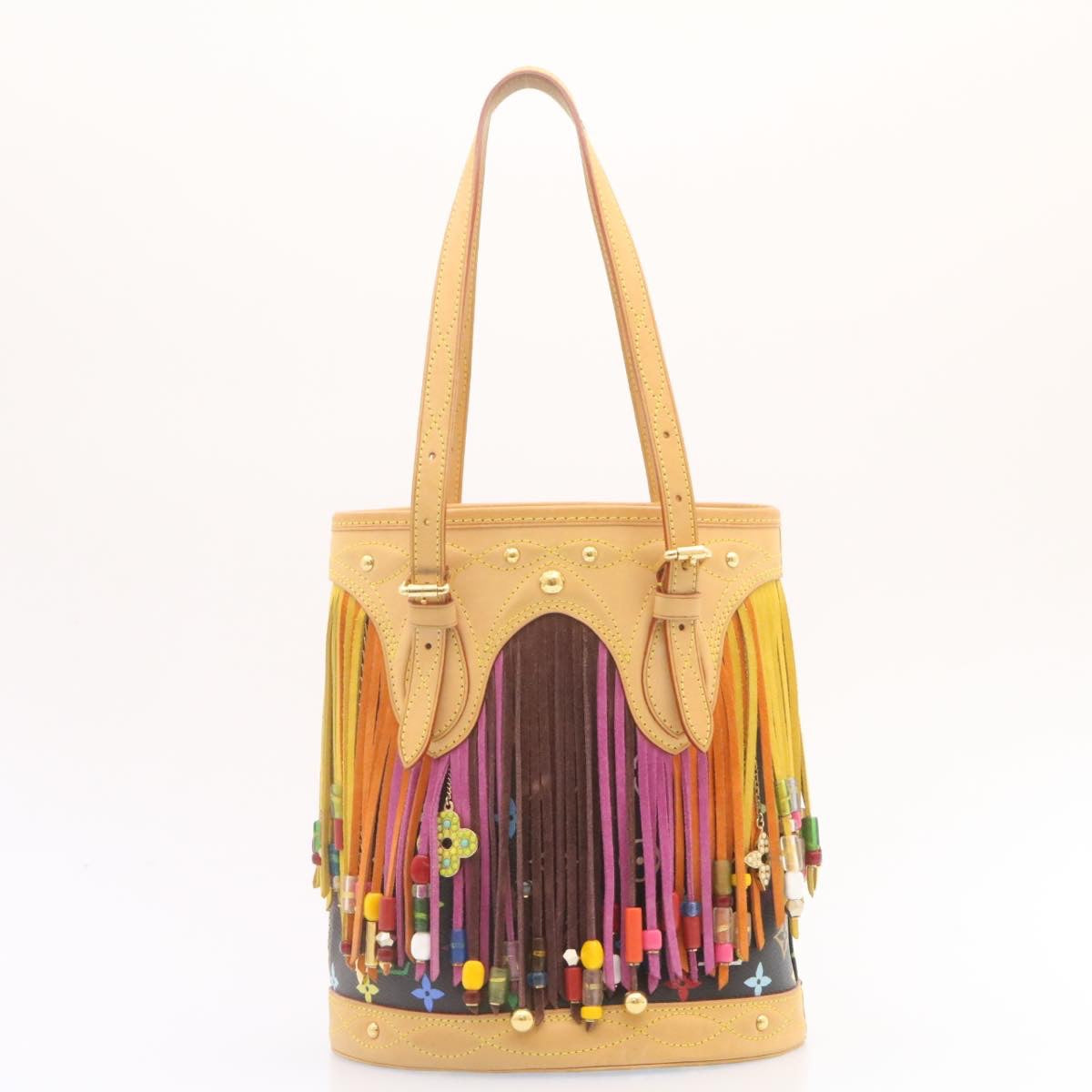 LOUIS VUITTON Monogram Multicolor Bucket Frange ToteBag Black M40110 25649S