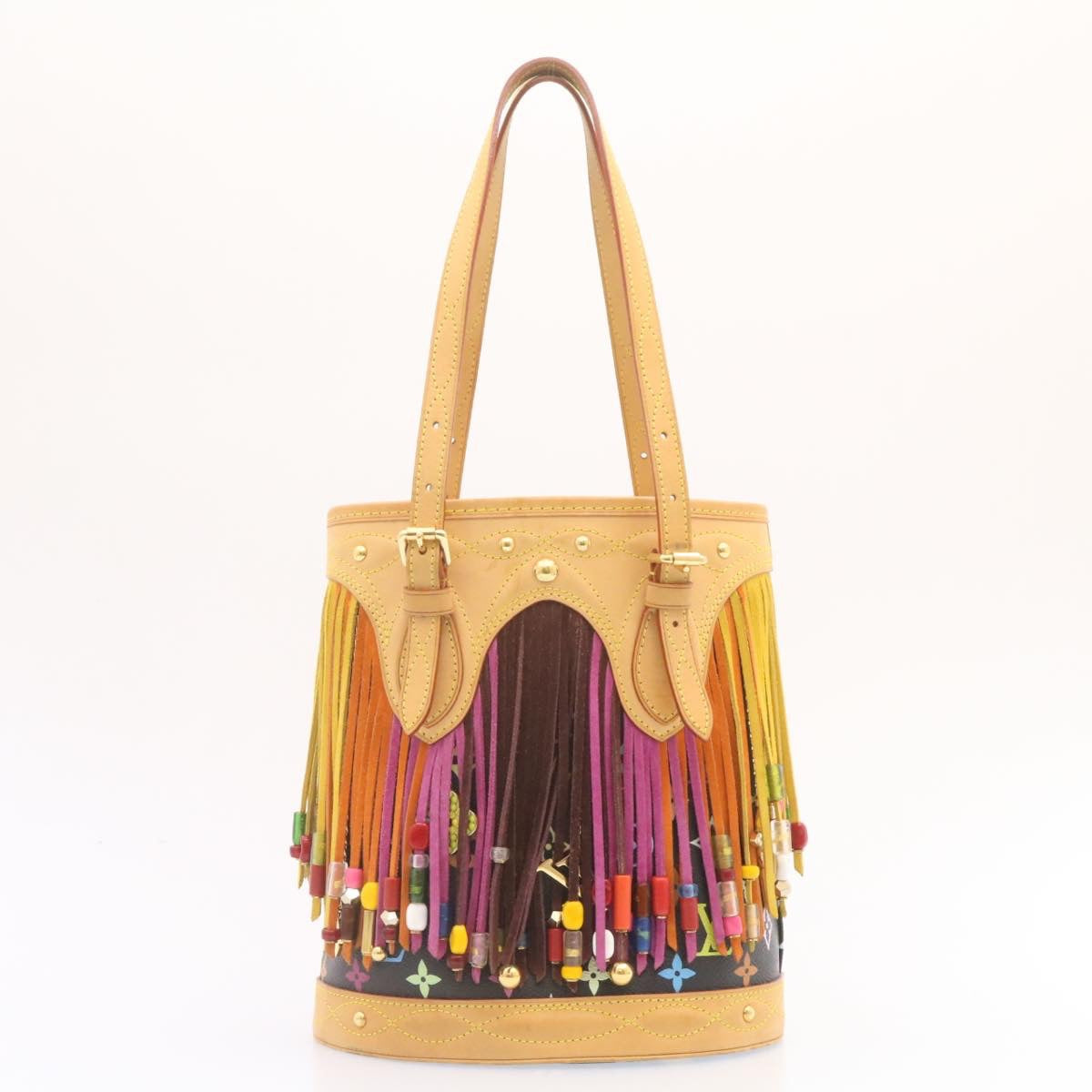 LOUIS VUITTON Monogram Multicolor Bucket Frange ToteBag Black M40110 25649S