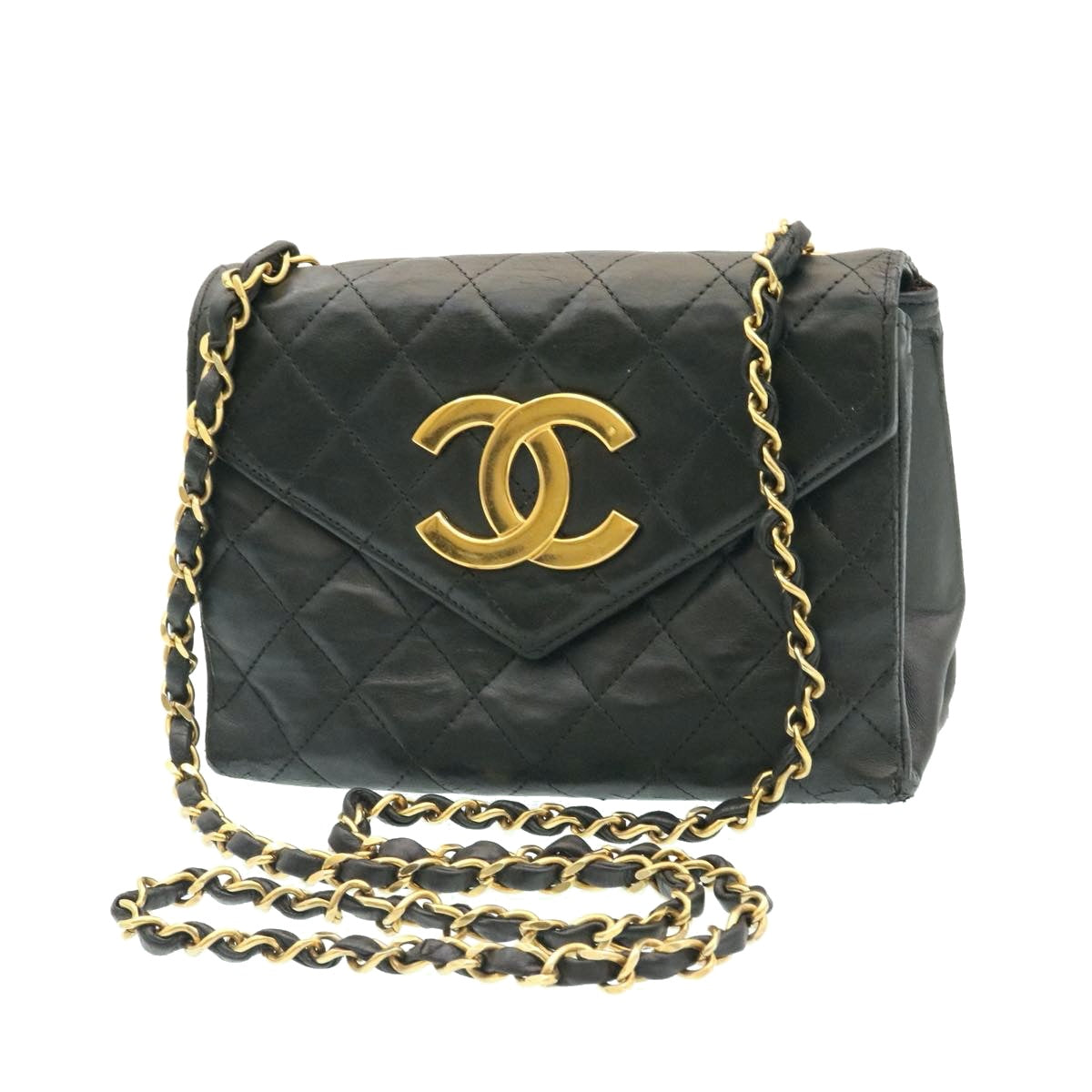 Luxury Chanel Lamb Skin Matelasse Chain Shoulder Bag Black CC  25810A