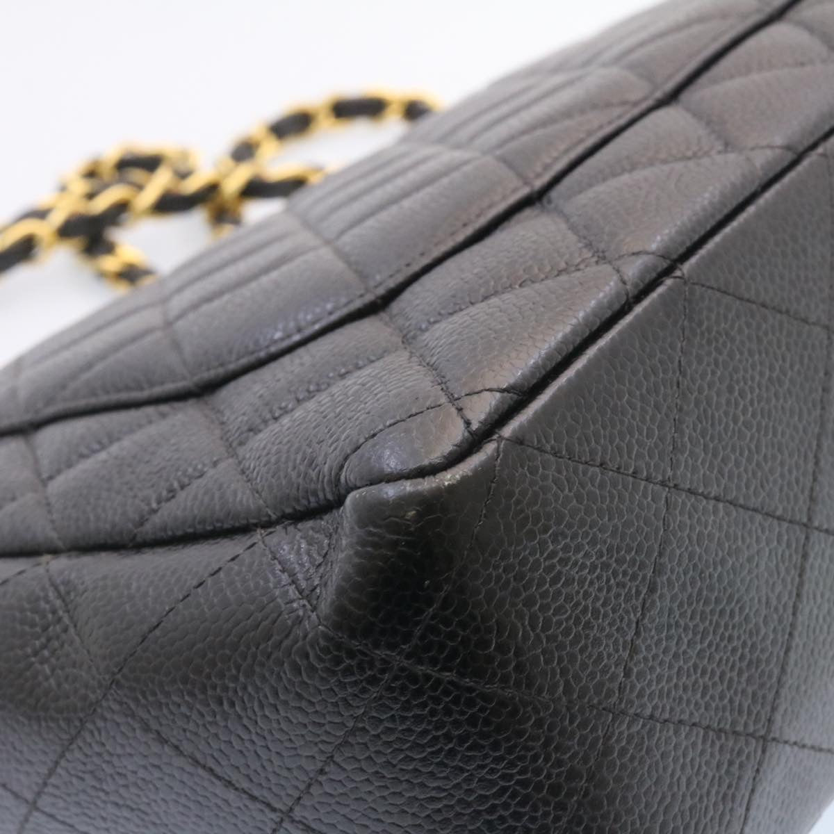 CHANEL Big Matelasse Flap Chain Shoulder Bag Caviar Skin Black Gold  25984A