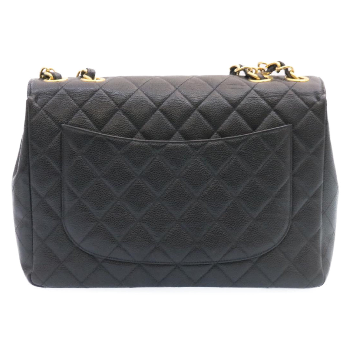 CHANEL Big Matelasse Flap Chain Shoulder Bag Caviar Skin Black Gold  25984A