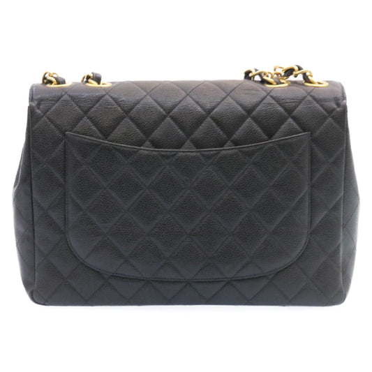 CHANEL Big Matelasse Flap Chain Shoulder Bag Caviar Skin Black Gold  25984A