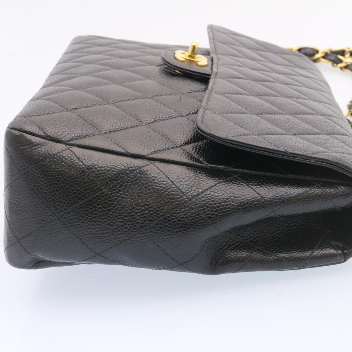CHANEL Big Matelasse Flap Chain Shoulder Bag Caviar Skin Black Gold  25984A