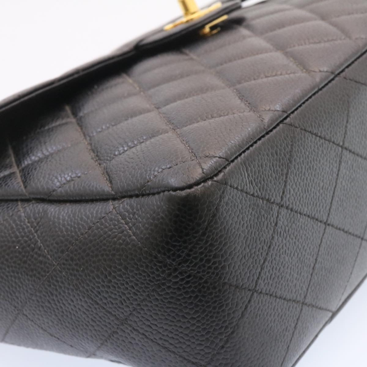 CHANEL Big Matelasse Flap Chain Shoulder Bag Caviar Skin Black Gold  25984A