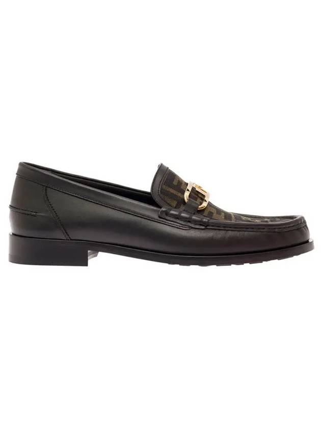 Luxury Fendi FF O Rock Fabric Leather Loafers Black Brown