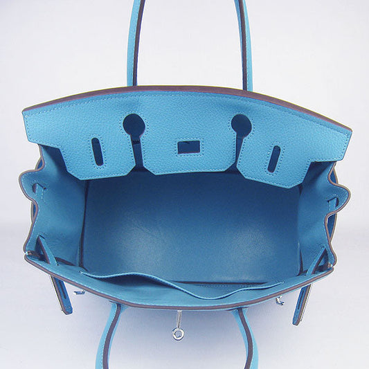 Luxury Hermes Birkin 30cm Togo Leather Handbags Light Blue Silver