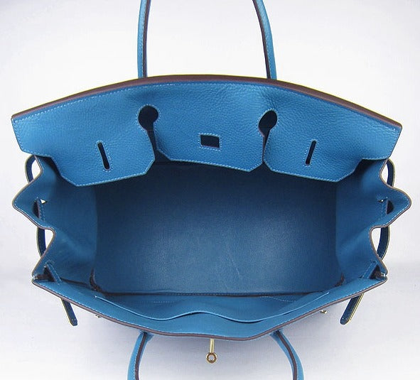 Luxury Hermes Birkin 35cm Togo Leather Handbags 6099 Blue Golden