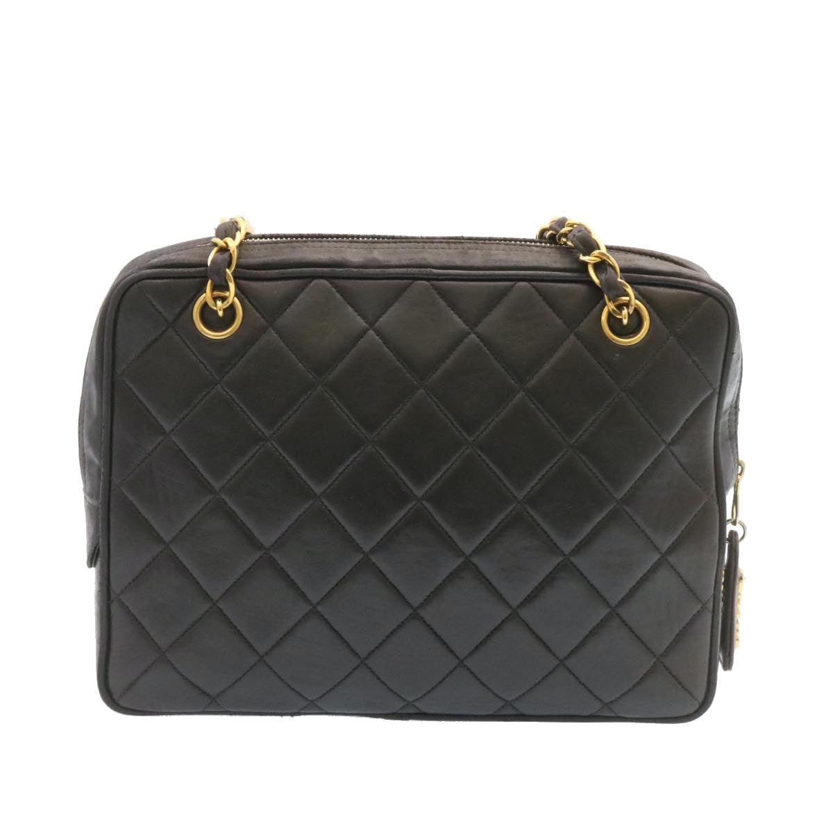 Luxury Chanel Lamb Skin Matelasse Chain Shoulder Bag Black Gold CC  26128A