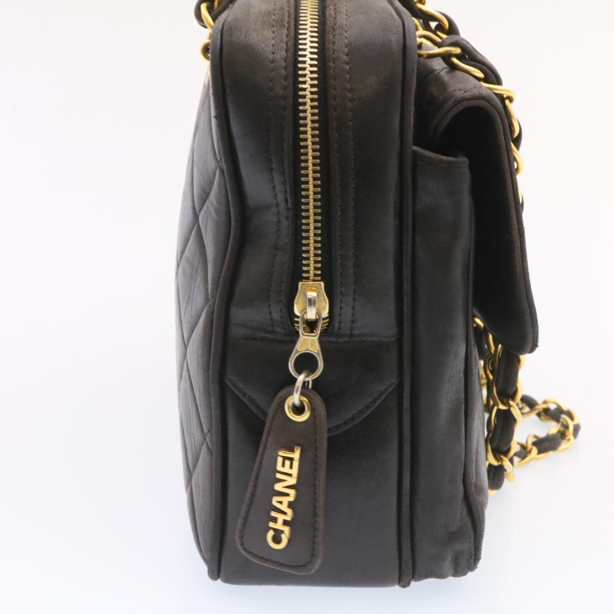 Luxury Chanel Lamb Skin Matelasse Chain Shoulder Bag Black Gold CC  26128A