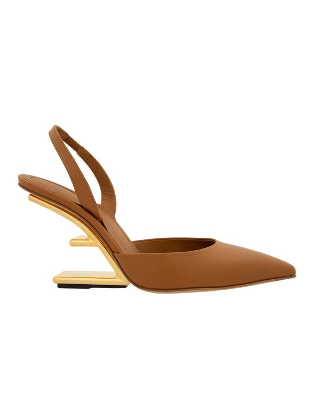 Luxury Fendi Women's First F Shape Metal Slingback Heels Brown