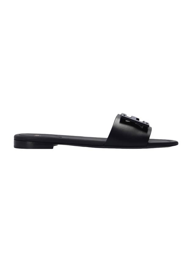 Luxury Fendi Baguette FF Logo Leather Slippers Black
