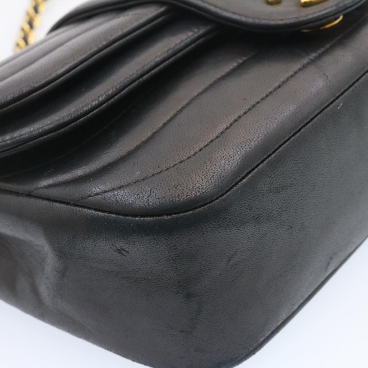 CHANEL Lamb Skin Double Flap Chain Shoulder Bag Black CC  26207A
