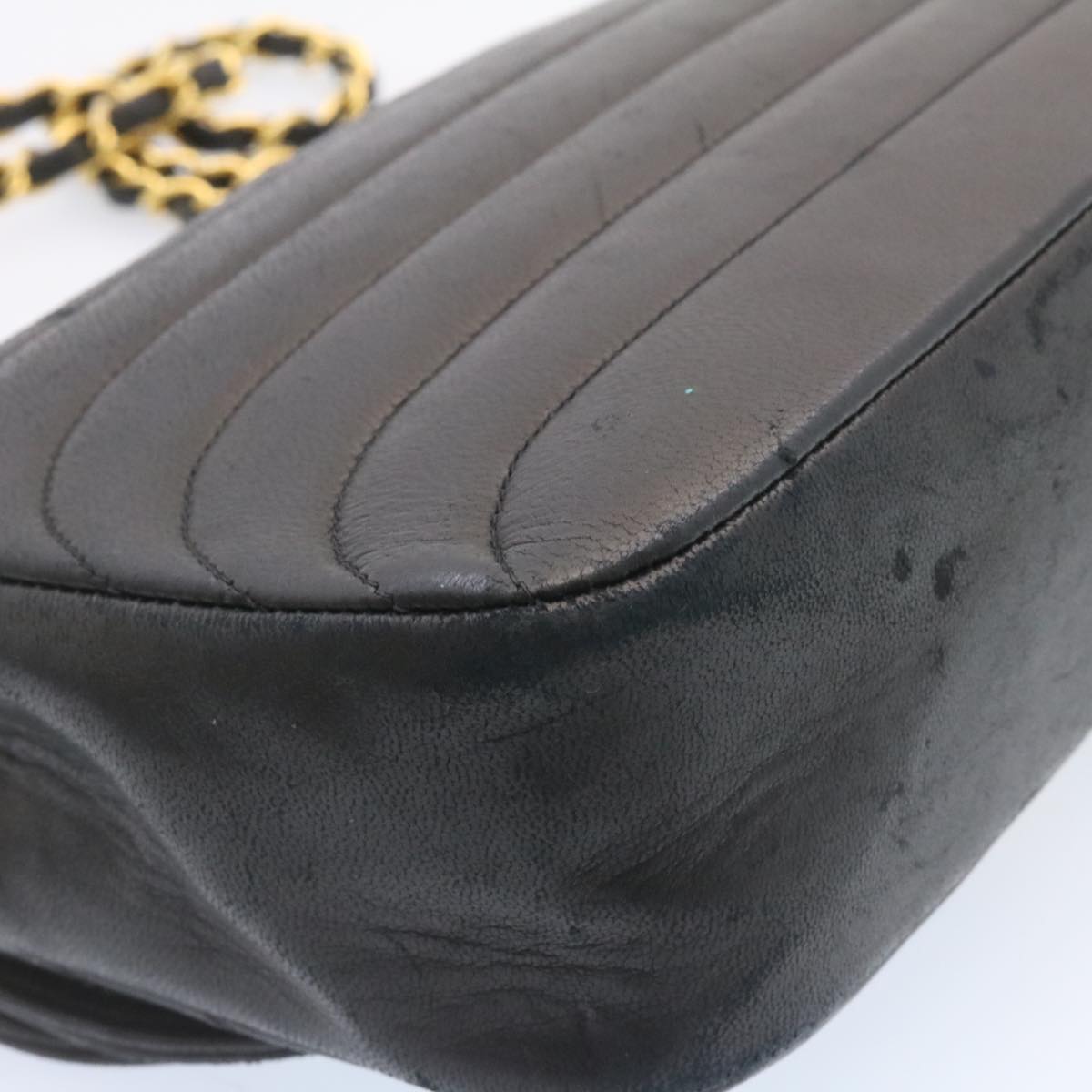 CHANEL Lamb Skin Double Flap Chain Shoulder Bag Black CC  26207A