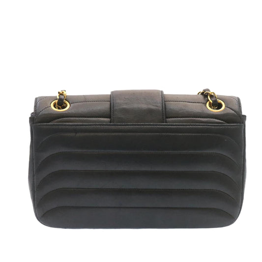 CHANEL Lamb Skin Double Flap Chain Shoulder Bag Black CC  26207A