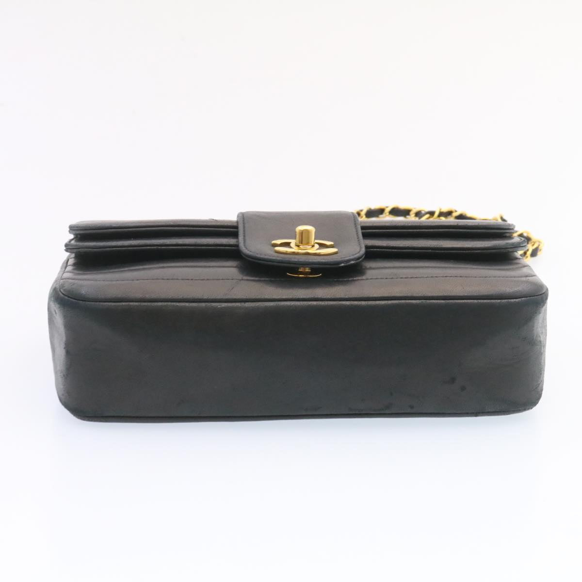 CHANEL Lamb Skin Double Flap Chain Shoulder Bag Black CC  26207A