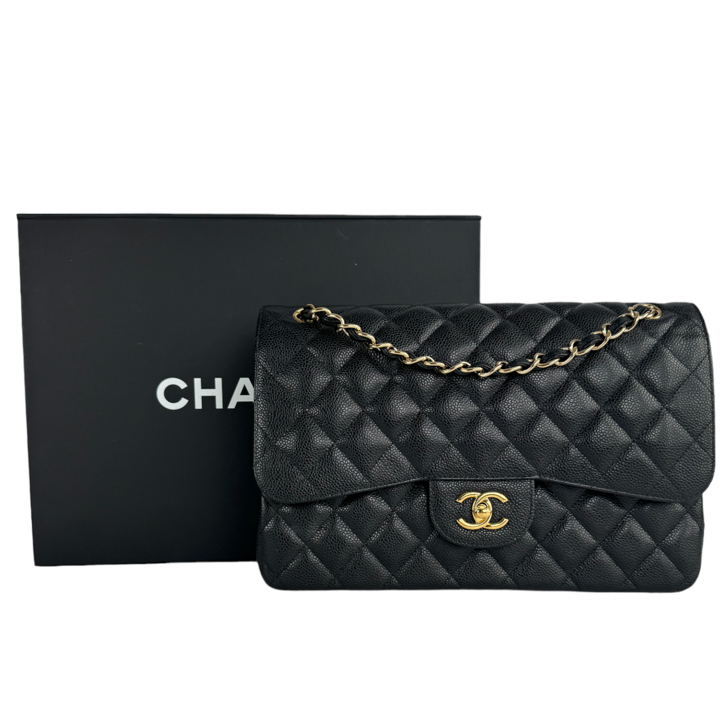 Luxury Chanel Classic Double Flap Jumbo Black Caviar Gold