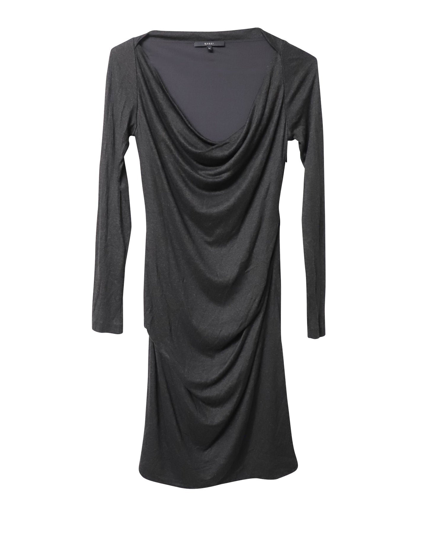Luxury Gucci Trending 2025 Anthracite Cowl Neck Midi Dress in Grey Cashmere