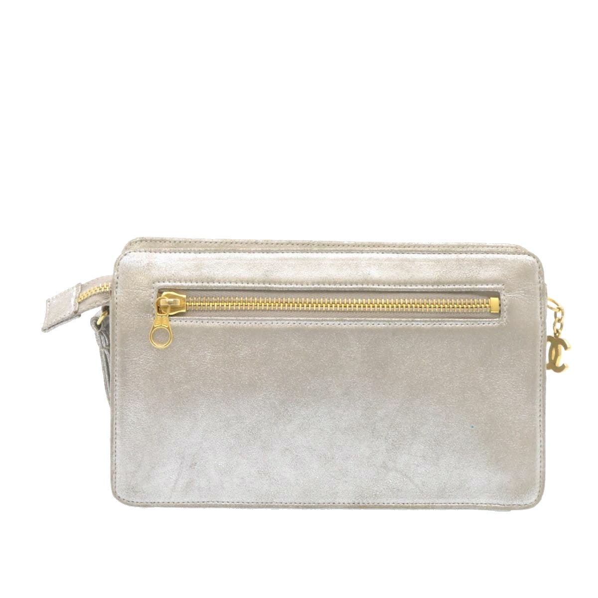 Luxury Chanel Clutch Bag Leather Silver CC  26857