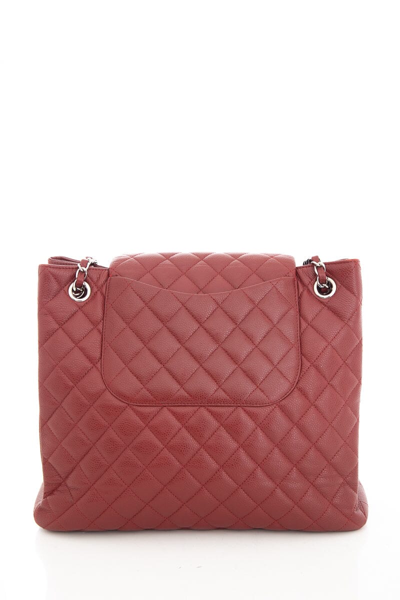 Luxury Chanel 2013/14 Maroon Caviar Front Pocket Chain Strap Tote