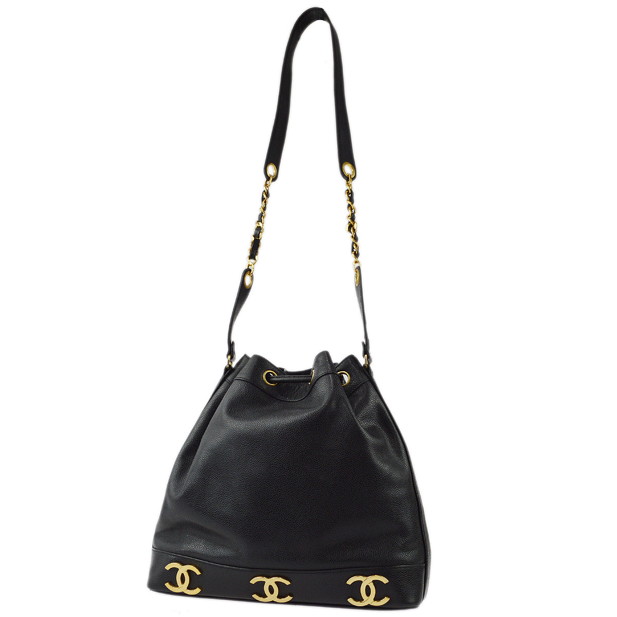 Chanel Black Caviar Triple CC Bucket Shoulder Bag