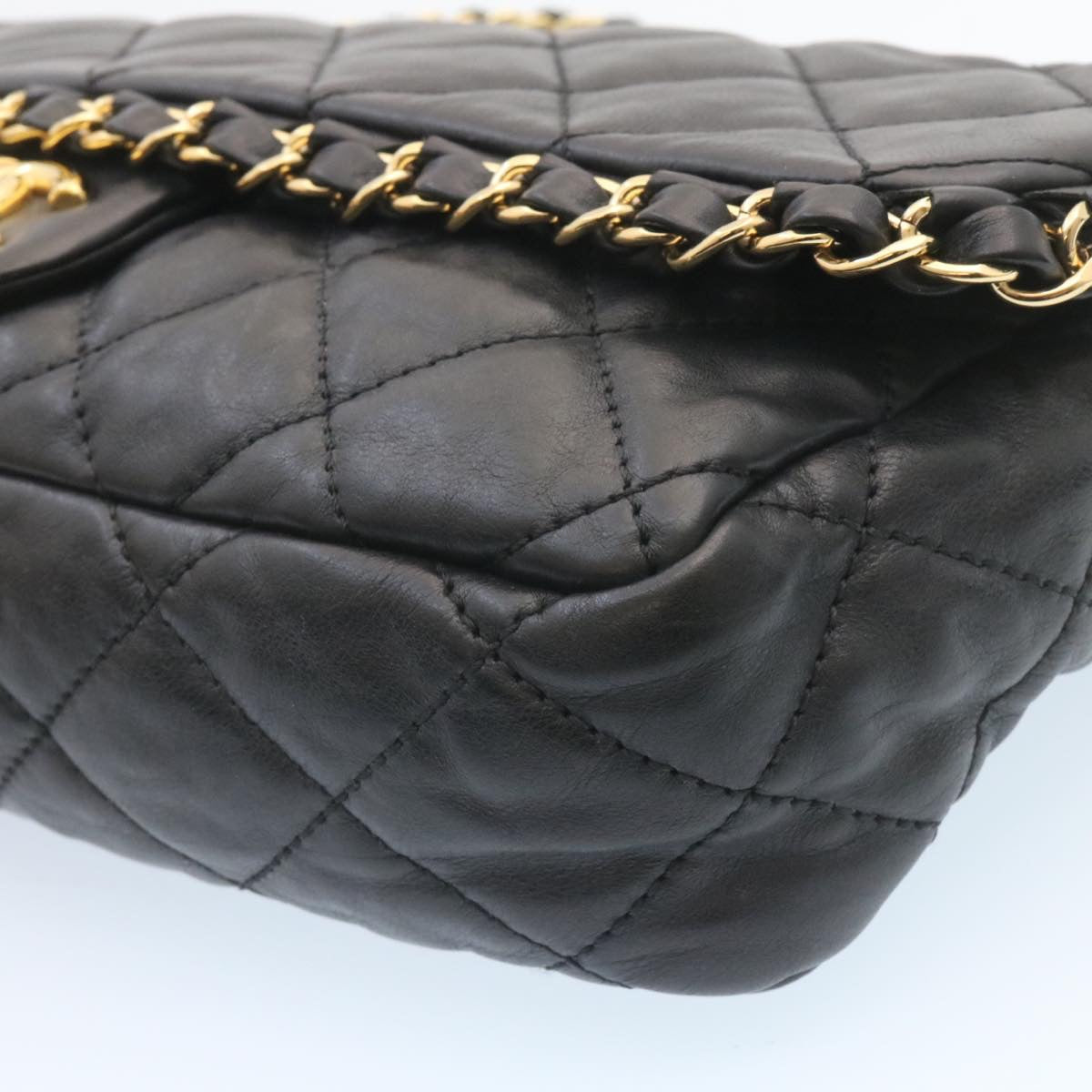 CHANEL Matelasse Chain Flap Shoulder Bag Lamb Skin Black Gold CC  27027A