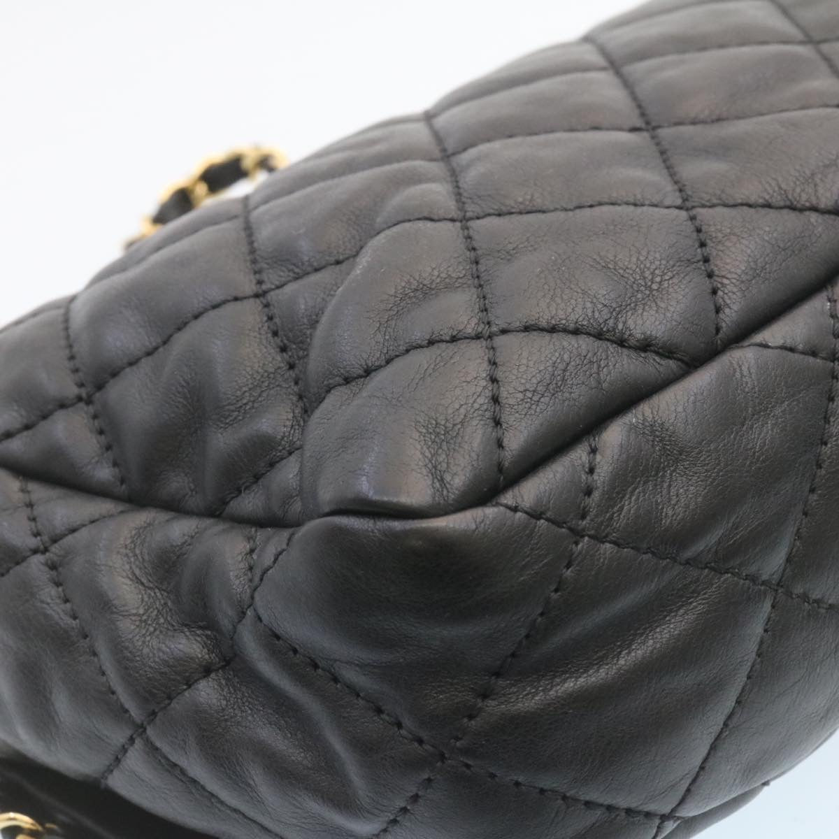 CHANEL Matelasse Chain Flap Shoulder Bag Lamb Skin Black Gold CC  27027A