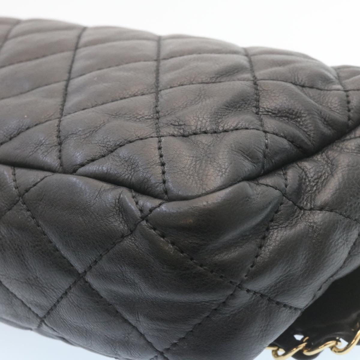 CHANEL Matelasse Chain Flap Shoulder Bag Lamb Skin Black Gold CC  27027A