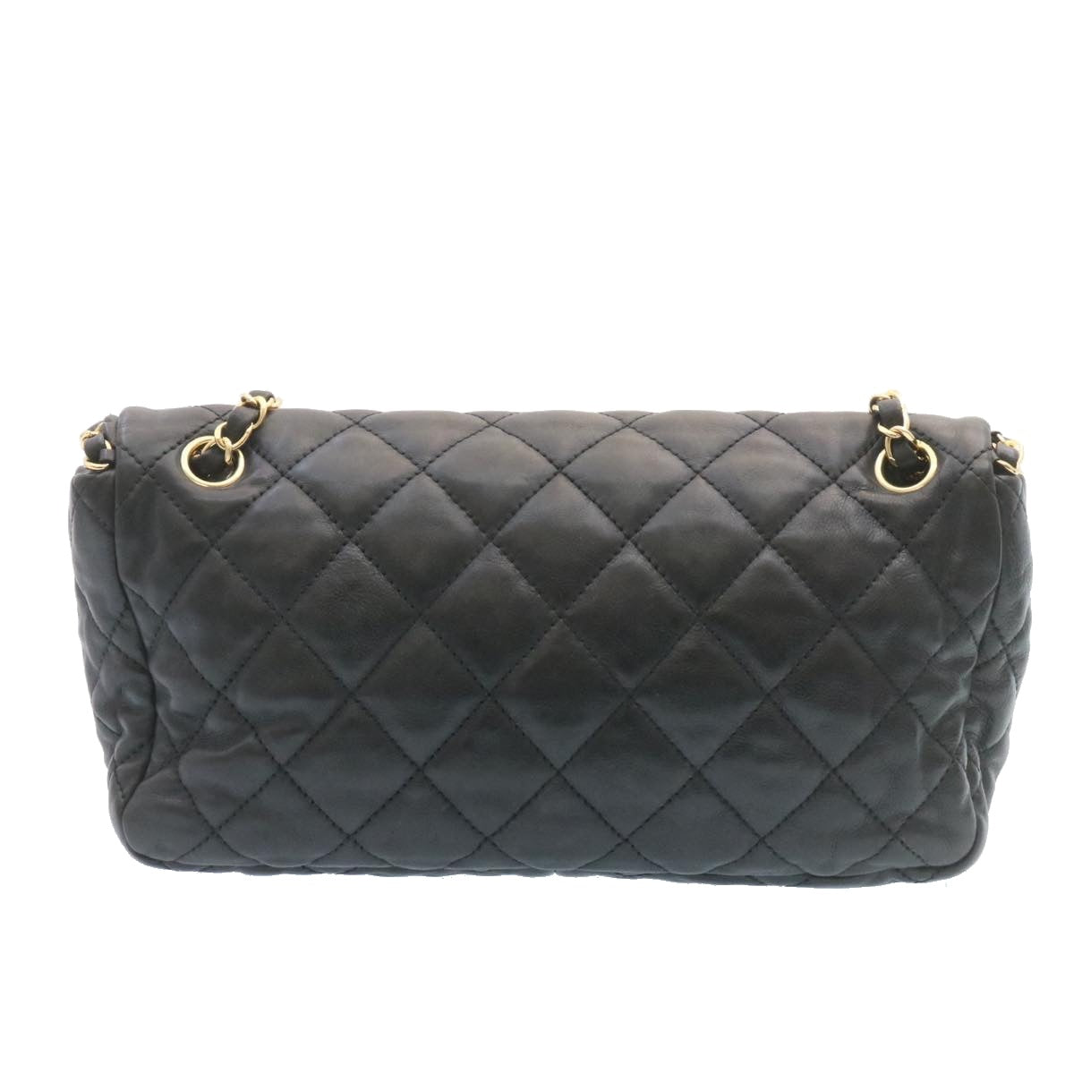 CHANEL Matelasse Chain Flap Shoulder Bag Lamb Skin Black Gold CC  27027A