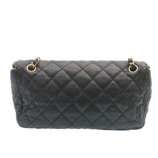 CHANEL Matelasse Chain Flap Shoulder Bag Lamb Skin Black Gold CC  27027A