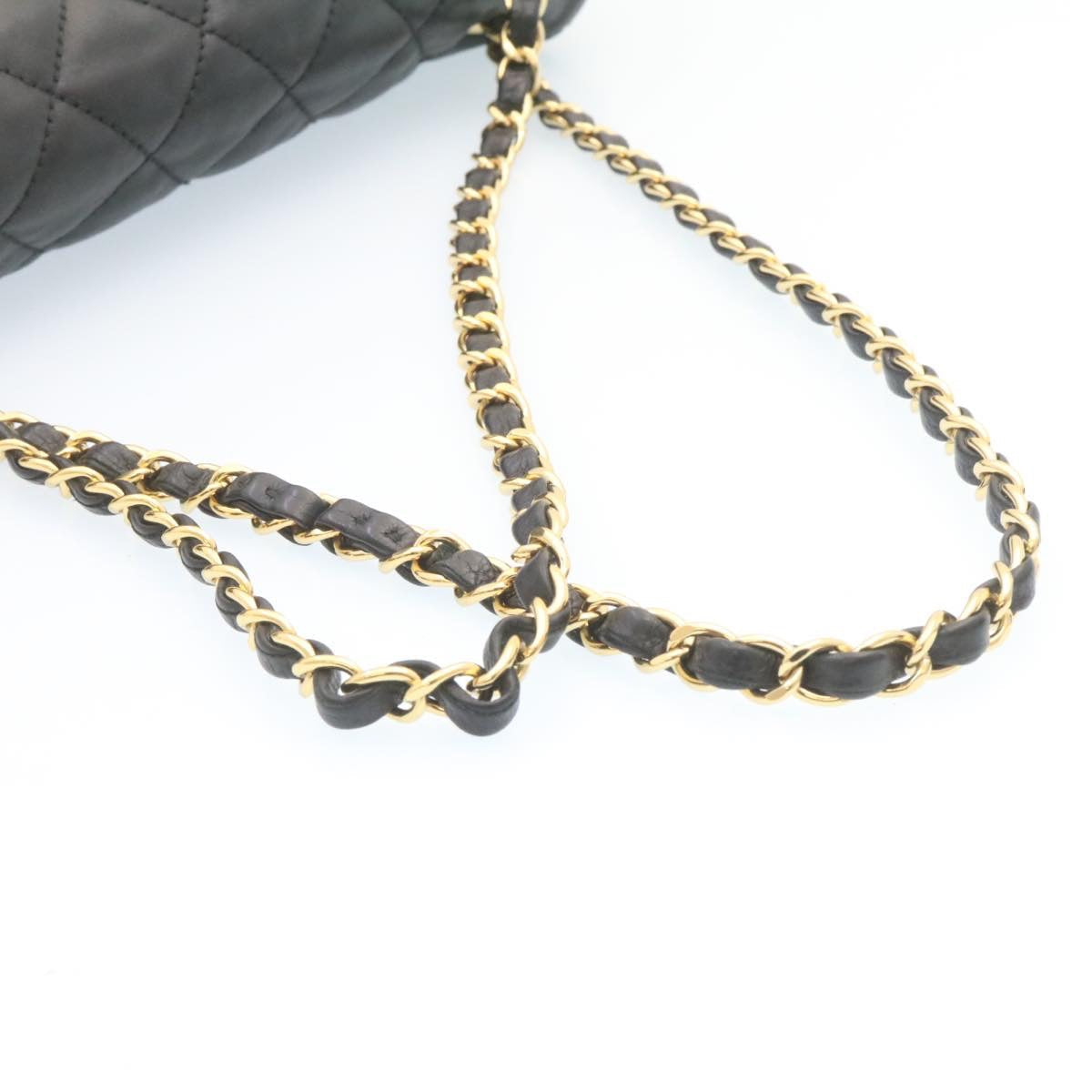 CHANEL Matelasse Chain Flap Shoulder Bag Lamb Skin Black Gold CC  27027A
