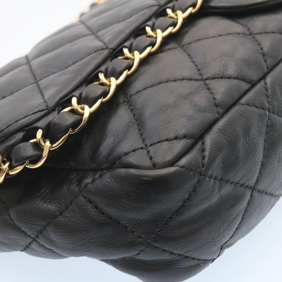 CHANEL Matelasse Chain Flap Shoulder Bag Lamb Skin Black Gold CC  27027A