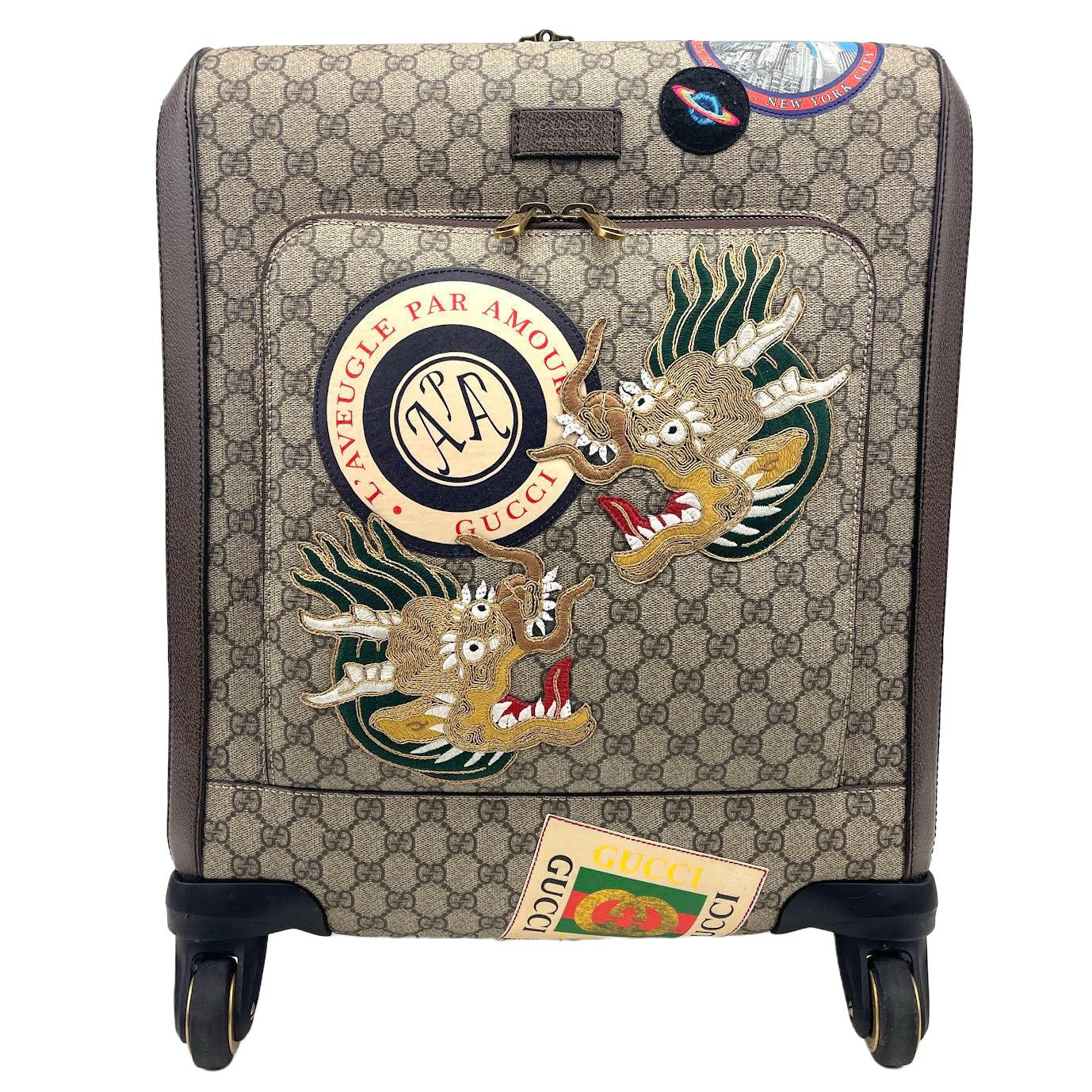 Luxury Gucci GG Supreme Carry-On Suitcase- Travel Patches