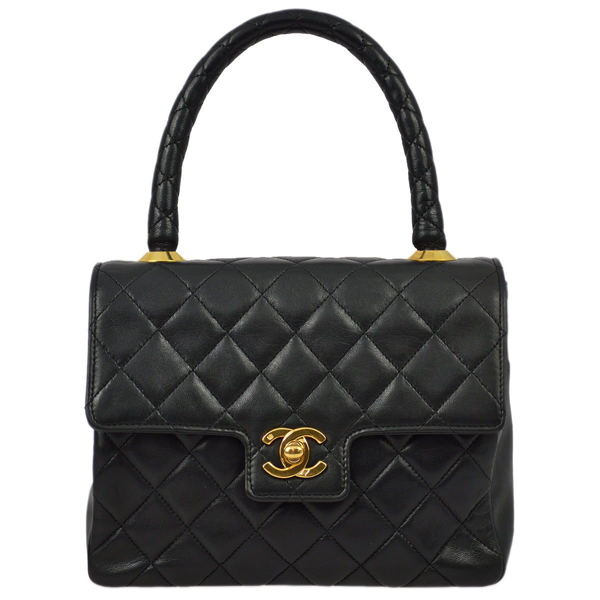 Luxury Chanel 1989-1991 Black Lambskin Top Handle Handbag