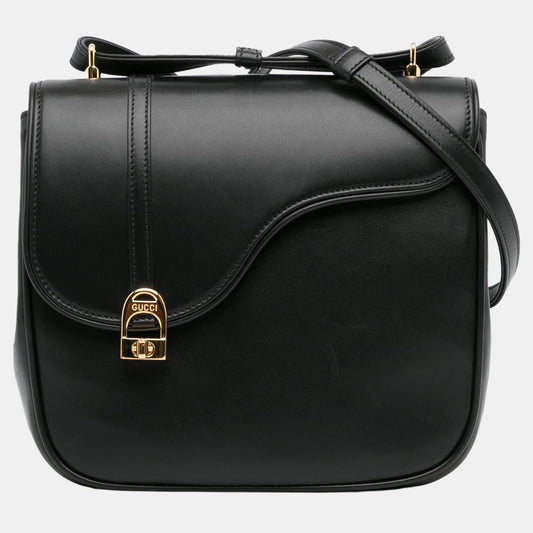 Luxury Gucci Trending 2025 Black Leather Equestrian Crossbody