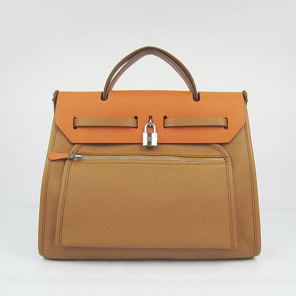 Luxury Hermes Herbag 60667 2way Cow Leather Coffee