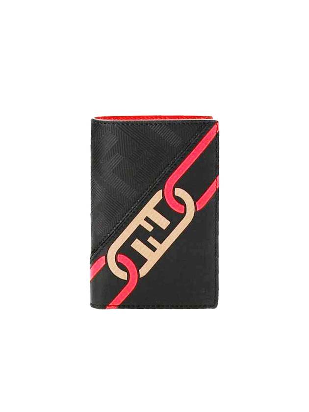 Luxury Fendi Vertical Leather Half Wallet Black