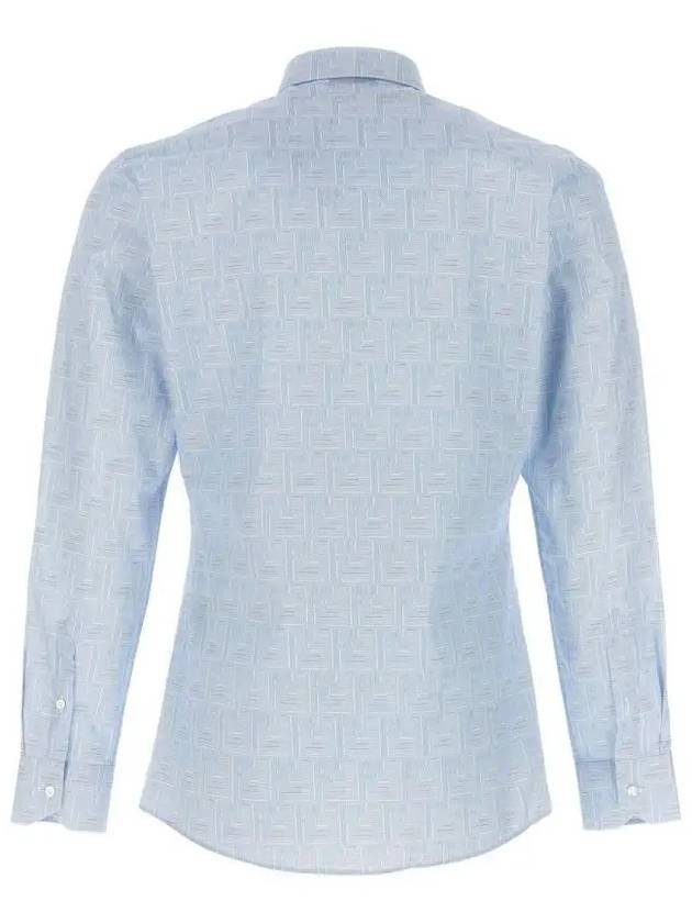 Luxury Fendi Shadow Cotton Long Sleeve Shirt Light Blue