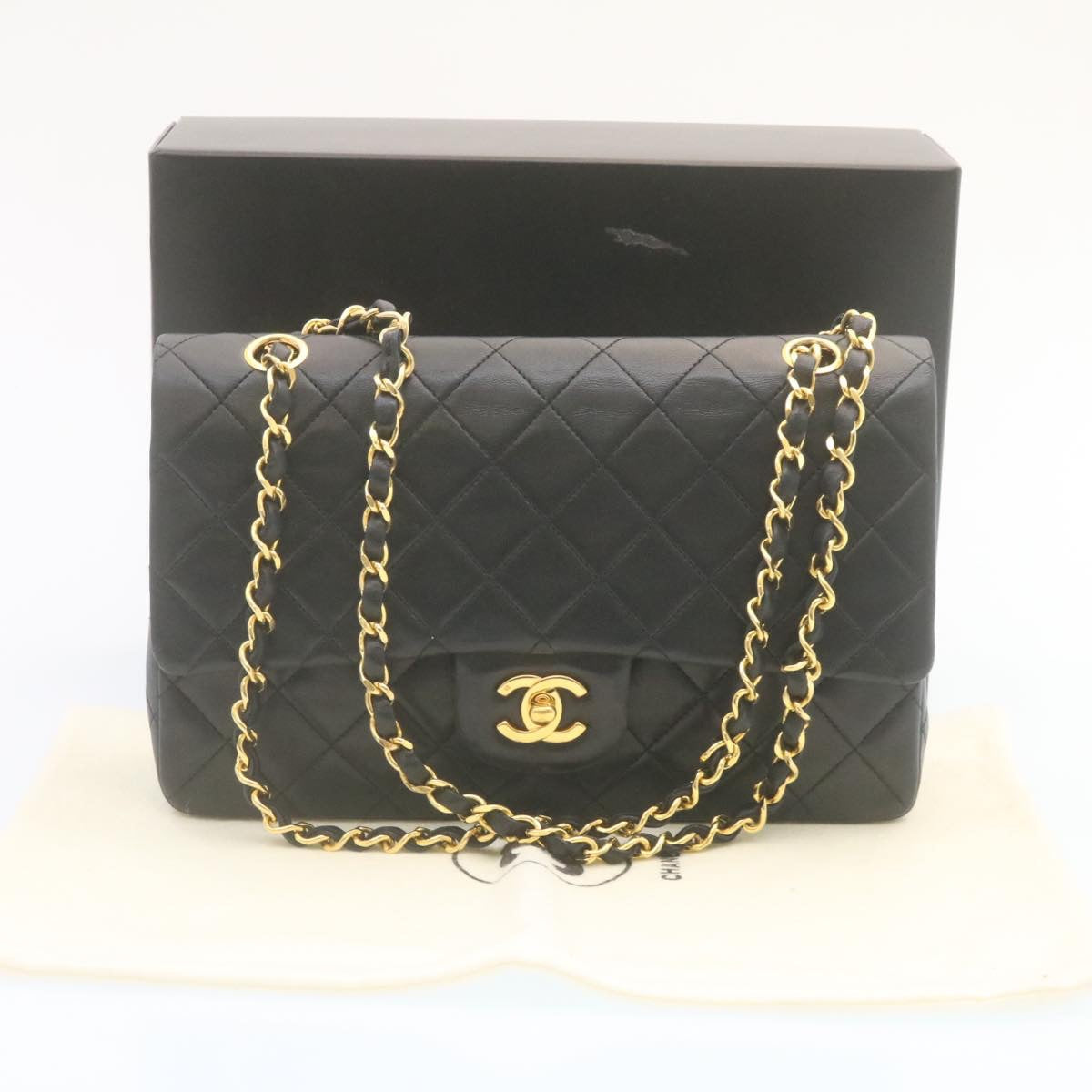 CHANEL Classic Matelasse 25 Chain Flap Shoulder Bag Lamb Skin Black  27848A