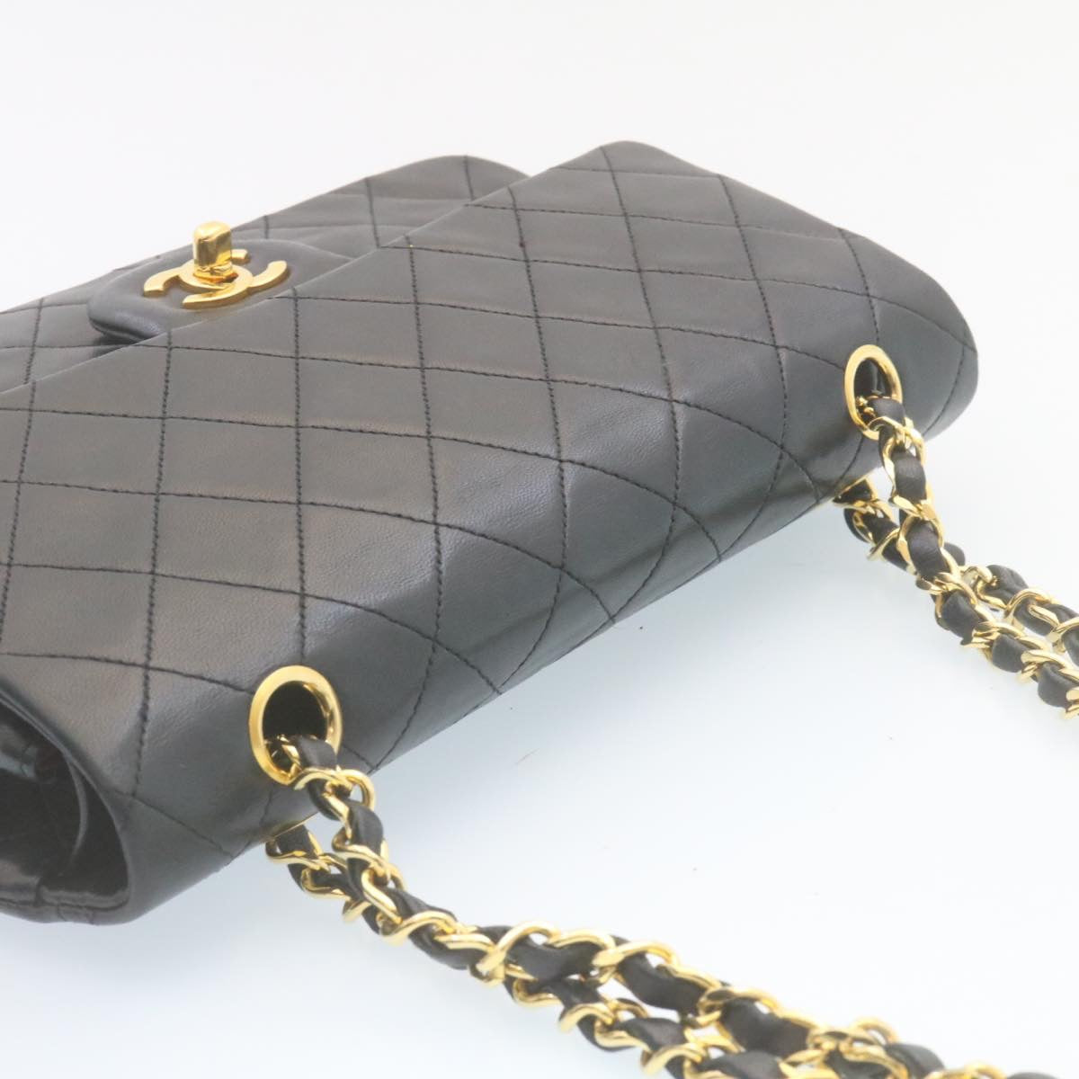 CHANEL Classic Matelasse 25 Chain Flap Shoulder Bag Lamb Skin Black  27848A
