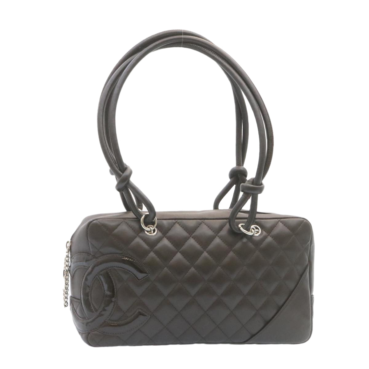 Luxury Chanel Cambon Line Matelasse Hand Bag Leather Dark Brown CC  27850A