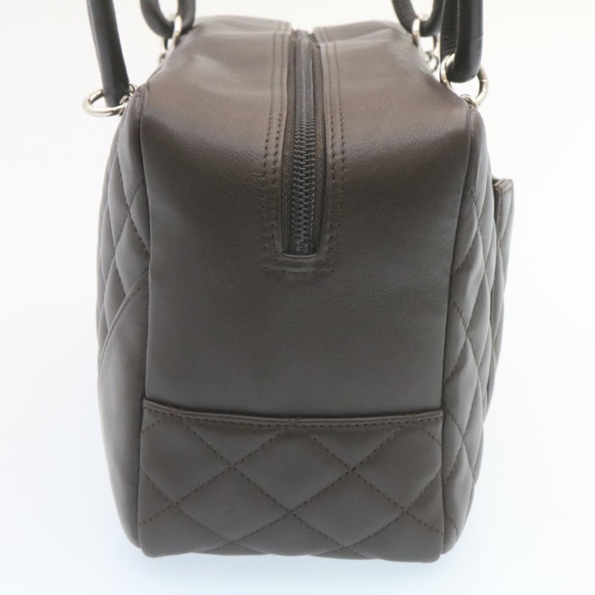 Luxury Chanel Cambon Line Matelasse Hand Bag Leather Dark Brown CC  27850A