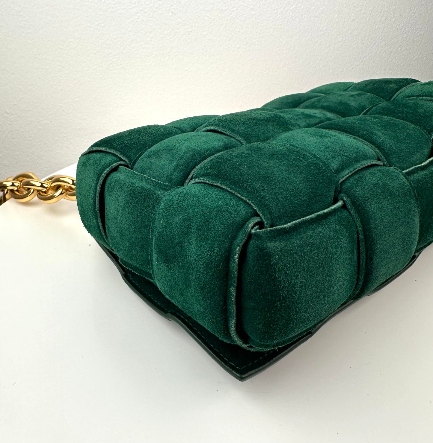 Bottega Veneta Chain Cassette Padded Suede Shoulder Bag Green